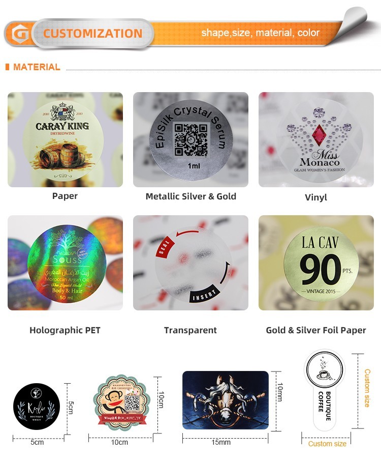 LG Printing clear holographic stickers company for package