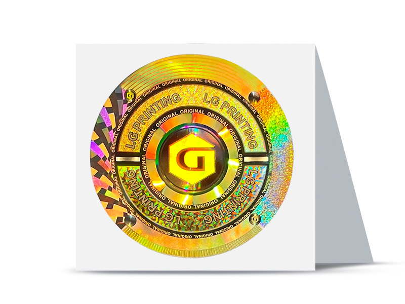 Golden colour dot matrix 3D hologram sticker with custom logo printing